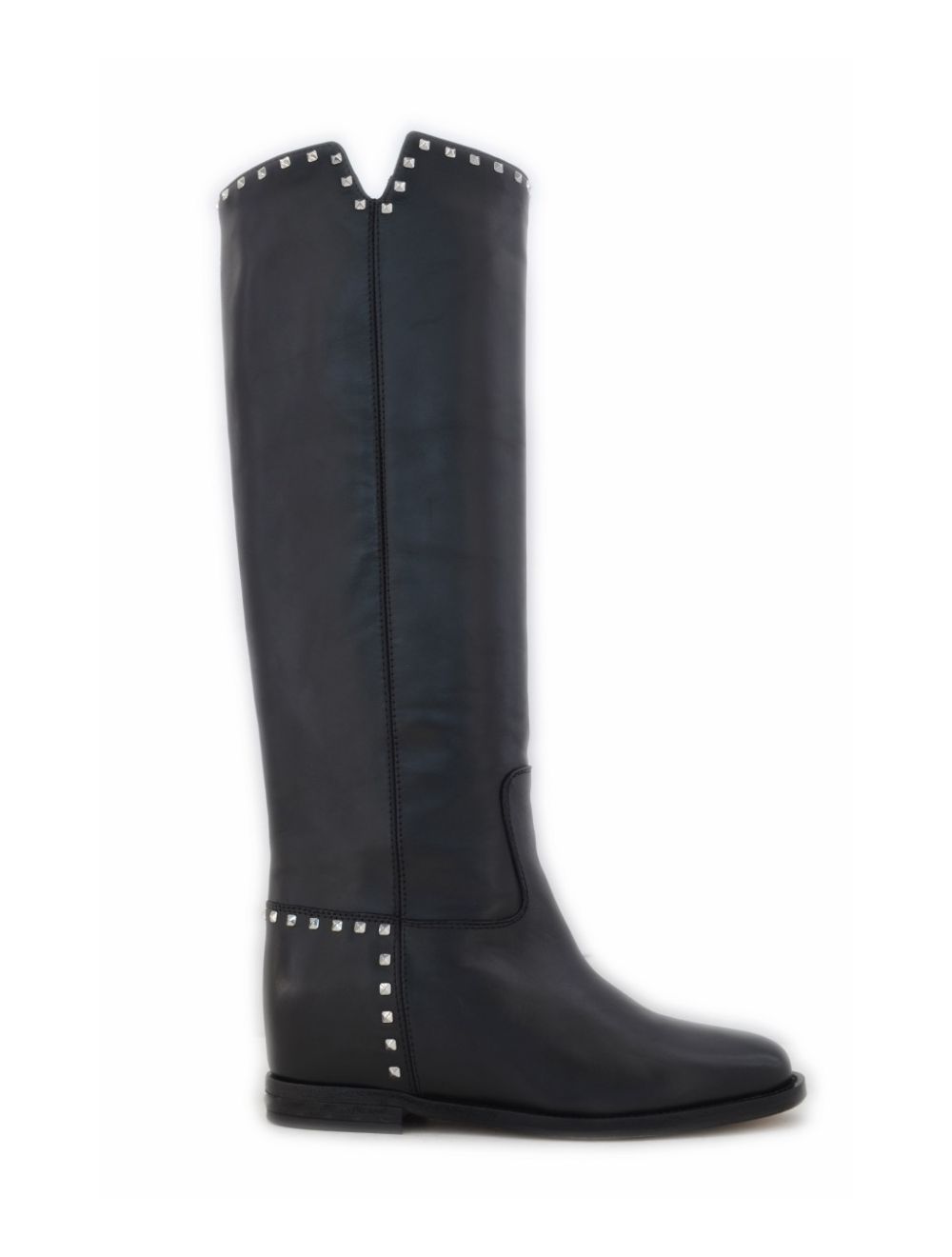 Stivale borchie tallone e profilo in pelle nera 2852