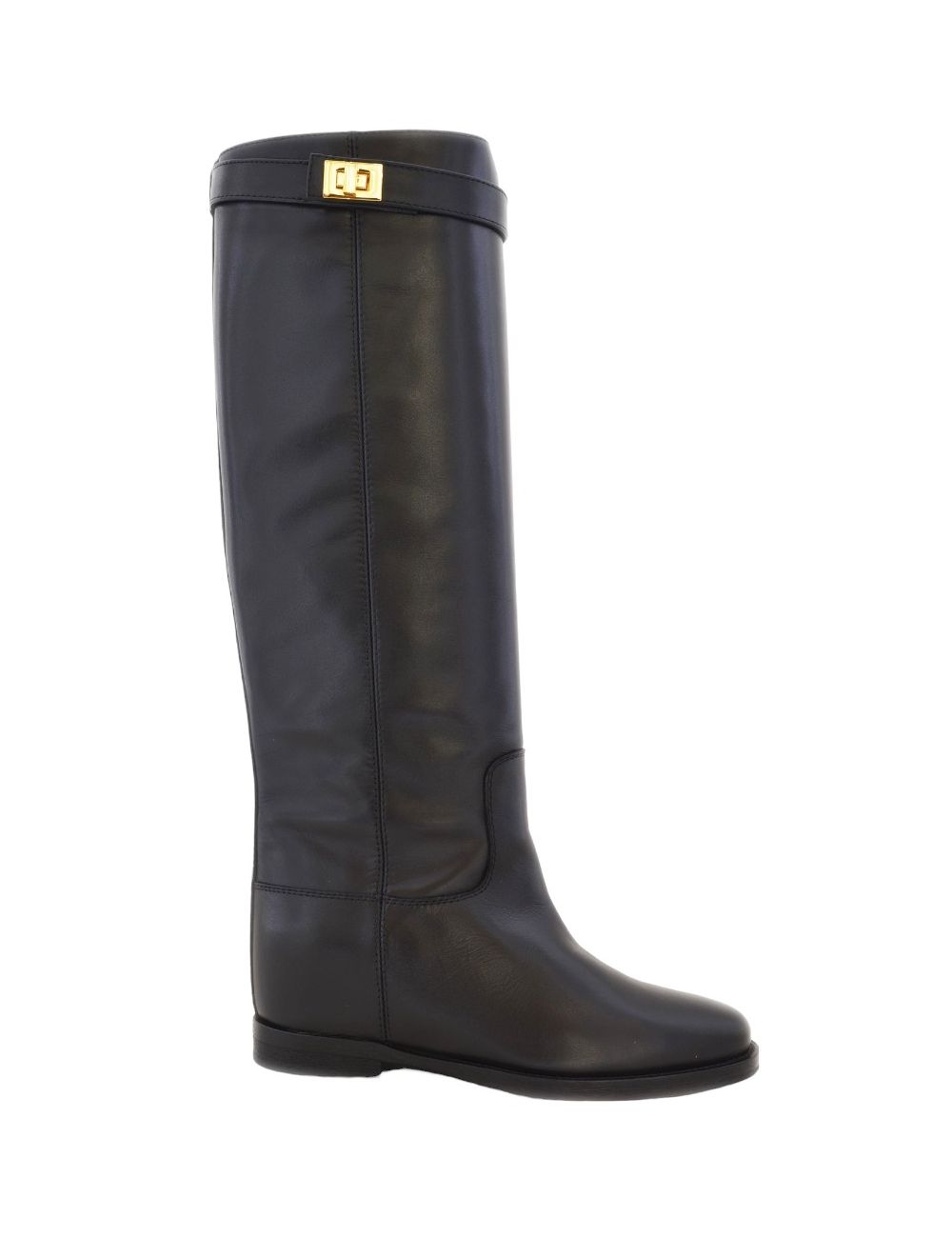 Stivale in pelle nera con lucchetto oro 3807