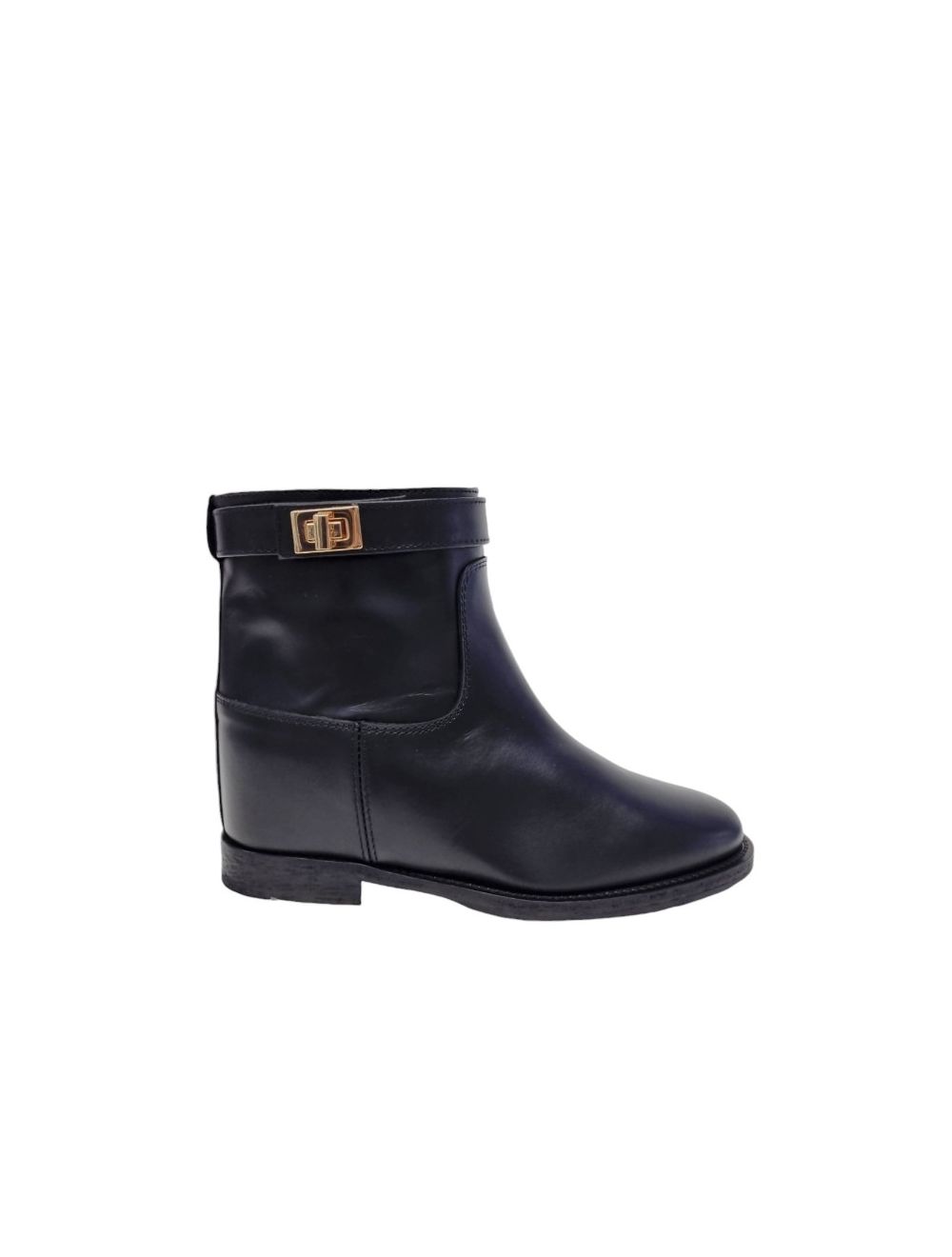 Tronchetto in pelle nera lucchetto oro 3866