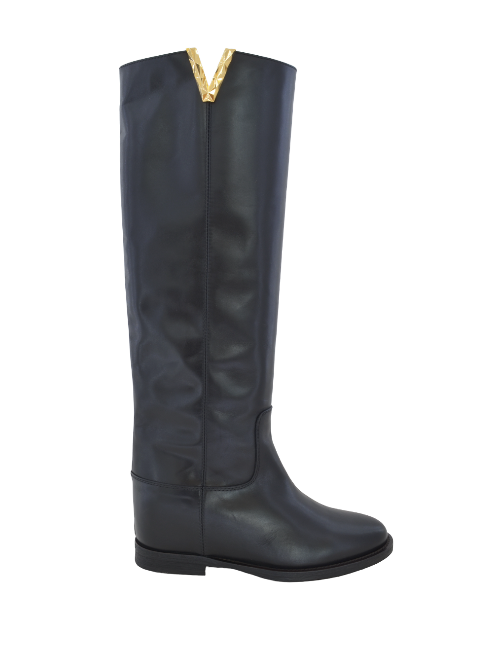 Stivale in pelle con V sfaccettata oro 4055
