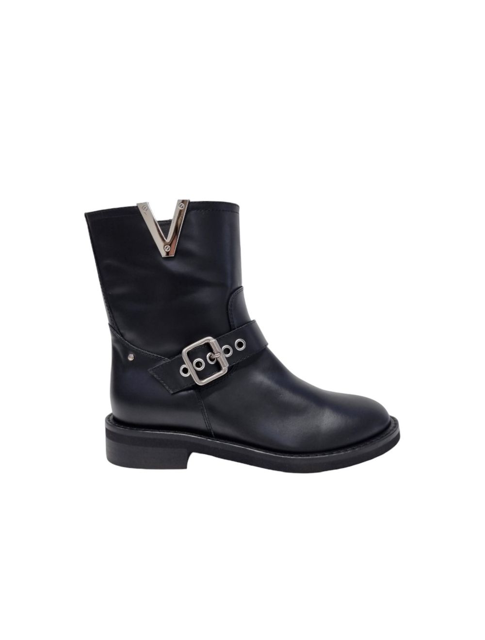 Biker V e fibbie pelle nera 4218