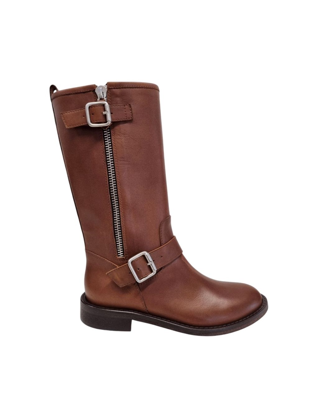 Biker doppia fibbia + zip in pelle brandy 4281