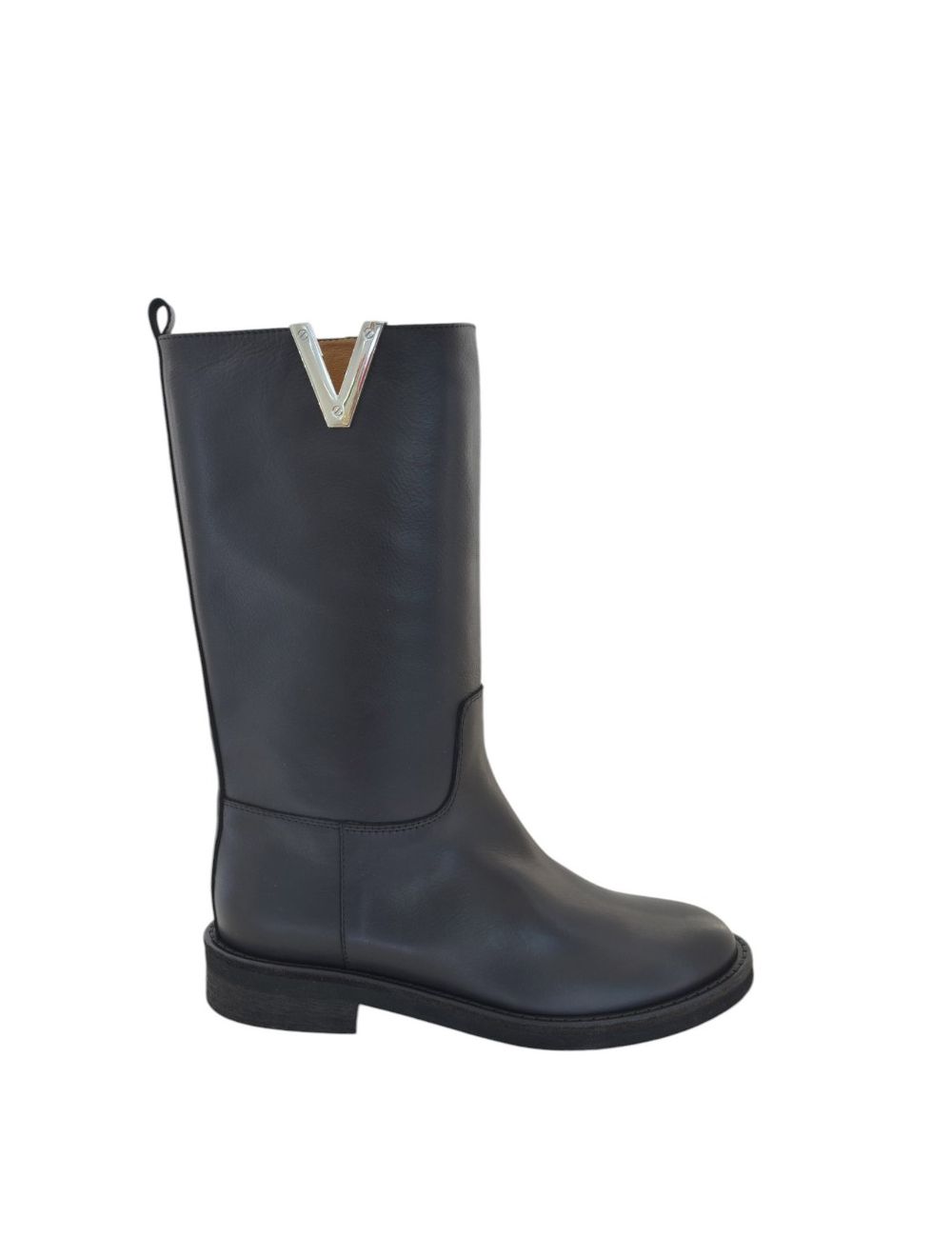 Biker mezza gamba V argento pelle nera 4323
