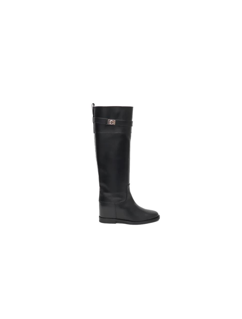 Stivale in pelle nera con lucchetto oro 4471